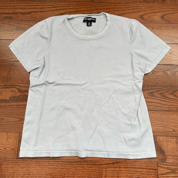 Karl Lagerfeld Blue T-Shirt With Detail Along Neckline - Picture 3 of 9